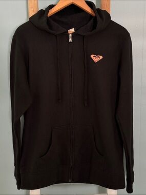 ROXY Black Hawaiian Islands Full-Zipper Sweatshirt Hoodie ~ XL